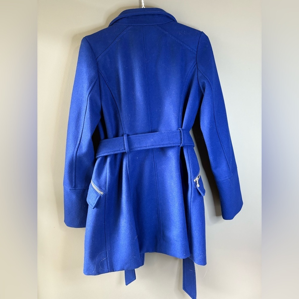 Guess Royal Blue Wool Blend Belted Peacoat XS | Double Breasted Dress Coat - Picture 8 of 8